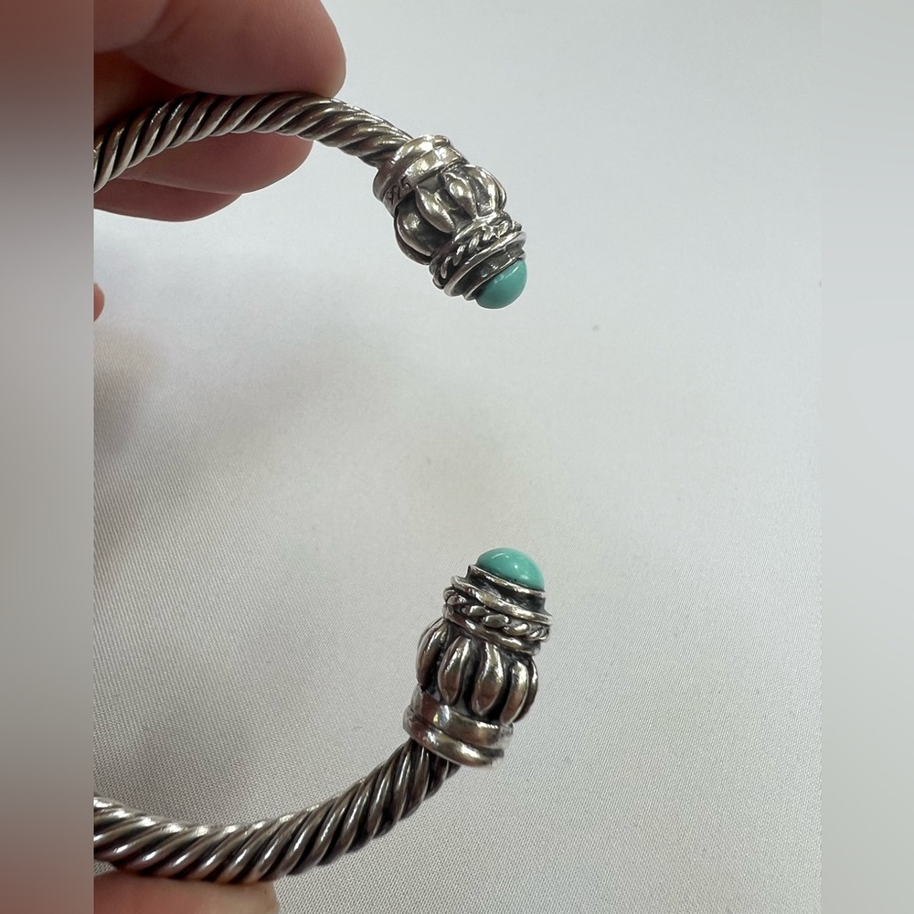 Vintage Sterling Silver Cable Turquoise Bracelet Cuff - Picture 12 of 16